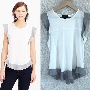 J. Crew White Blouse with Gray Ruffle Trim